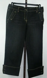 Womens Ladies Black Denim Wide Leg Cuffed Cropped Jeans Size 8 - Picture 1 of 3