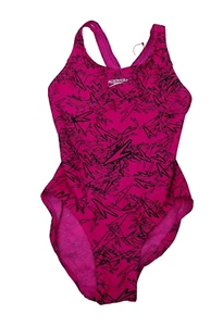 Disfraz de Natación SPEEDO Niñas Logo Rosa Negro Abstracto Forrado Frontal Talla 10 Años C - Imagen 1 de 2