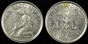 Belgium Nickel 1922 50 Centimes French text XF KM# 87 (25 018) - Picture 1 of 3
