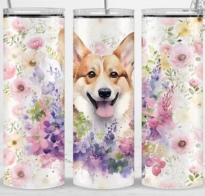Corgi In Flowers 20 Unzen dünner Becher individuelles Geschenk isoliert Edelstahl HUND - Bild 1 von 2