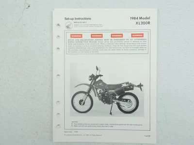 1984 Honda XL200R Enduro Illustrated Dealer Set up Instructions Manual B15317R - Image 1 of 4