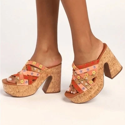 Sandalias Free People Lisbon Plataforma Mules Colorido Corcho Bordado EU 40 Foto 1 de 4