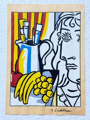Roy Lichtenstein (Handmade) Drawing on antique paper Signed and Sealed. - Image 1 of 2