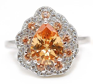 4CT Treated Padparadscha Sapphire & Topaz 925 Genuine Sterling Silver Ring Sz 7  - Picture 1 of 3