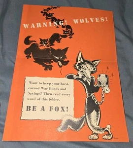 WWII Waring! Wolves! Be A Fox WAR HOMEFRONT Keeping War Bonds Bureau Securities - Picture 1 of 3