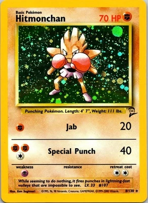 Hitmonchan 8/130 Holo Rare WotC Card Pokémon Base Set 2 NM-LP - Image 1 of 2
