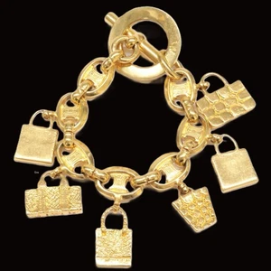 CELINE Armband Armreif ECHT Mark Logo Kette Vintage Taschenmotiv Gold Geschenk süß GP - Bild 1 von 10