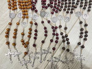 Wholesale Lot 12 Pcs Religious Wood Rosary Jesus Cross St Benedict Holy INRI - Picture 1 of 11