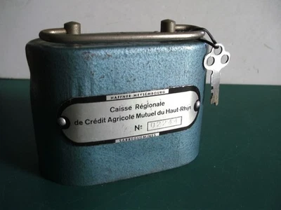 Tirelire ancienne - Coffre fort - Métal - Haffner - Crédit Mutuel - Avec clé - Photo 1/4