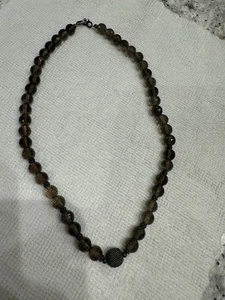 "Collar de cuarzo ahumado facetado cuentas brillantes plata de ley 17""" - Imagen 1 de 8