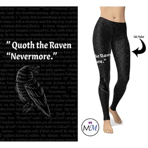 Raven Leggings Poe Leggings with Pockets Halloween Bird 0 - Picture 1 of 3
