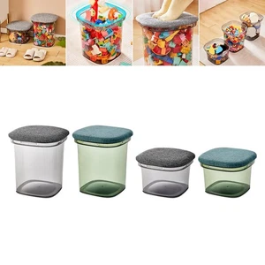 Toys Storage Ottoman Footstool Storage Bucket Shoe Stool Transparent Footrest - Picture 1 of 15
