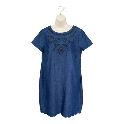 Antiguo Vestido Boho Azul Marino Mujer Western Bordado Denim Preppy Vieira Dobladillo Talla M Foto 1 de 4