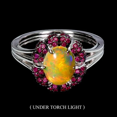 925 Sterling Silver Ring Oval Fire Opal 9x7mm Ruby Natural Gemstone Jewelry Size - Image 1 of 4