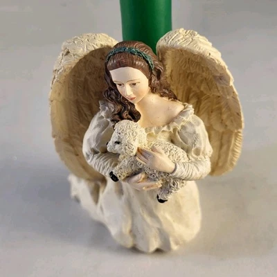 VTG Angel Holding Lamb Taper Candle Holder Resin + 2 Candles - Image 1 of 4