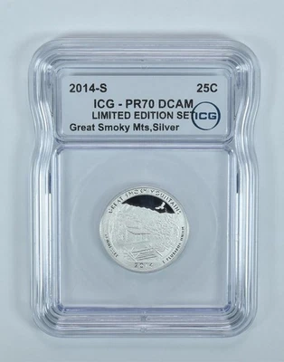 2014-S ATB Quarter Great Smoky Mountains Silver Limited Ed PR70 DCAM ICG *7556 - Image 1 of 4