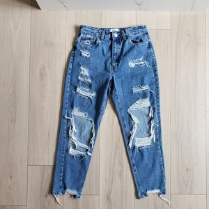 Refuge Denim Mom Jeans Damen 9 Blau Distressed Ripped High Waist Tapered Leg - Bild 1 von 5