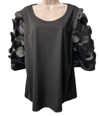Top mujer Ashley Stewart organza puff manga 3/4 lunares apliques negro 18/20 Foto 1 de 4