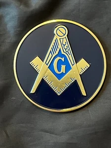 Masonic 3" Blue Car Emblem Square Compass Master Mason Metal Freemason NEW! - Picture 1 of 2