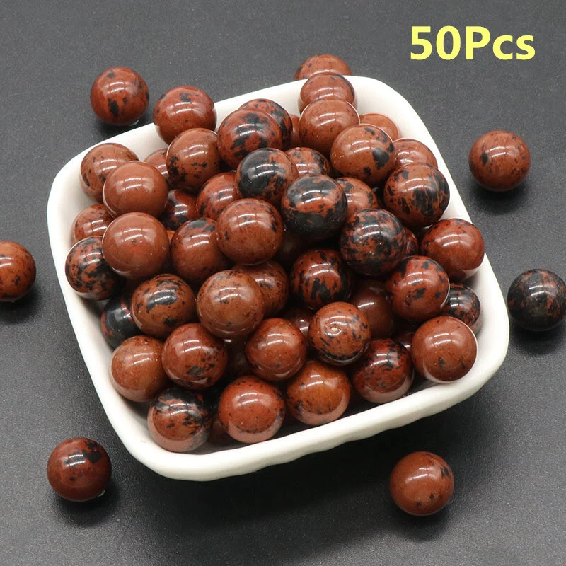 50 piezas cuentas de bola de piedra sin perforar sin agujero obsidiana caoba natural de 12 mm HT481 Foto 1 de 4