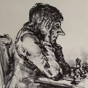 Andreas Paul Weber Schachspieler Griffelkunst signiert Lithografie 1976 - Bild 1 von 4
