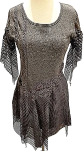Pretty Angel Tunic Womens Small Gray Short Sleeve Layered Floral Long New - Picture 1 of 12