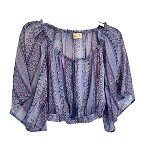 Vintage Hollister transparentes Crop Top Gr. XS Southwestern Print Fledermausärmel Quasten - Bild 1 von 9