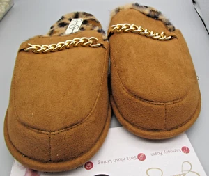 JESSICA SIMPSON~L (8-9)~Women's Tan LEOPARD Microsuede Scuff Slippers - Picture 1 of 7
