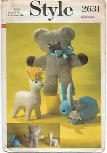 F7 STYLE 2631: STUFFED TOYS (TEDDY, LAMB & RABBIT) SIZE 12" SEWING PATTERN - Picture 1 of 2