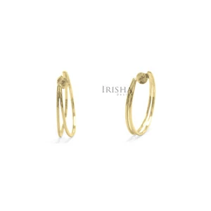 PENDIENTES FINOS HECHOS A MANO DOBLE ARO ORO LISO MACIZO 14K NATURAL 25 MM - Imagen 1 de 3