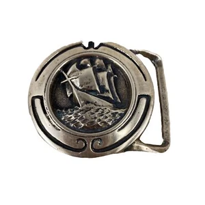 Vintage Tech Ether Guild GLORY OF THE SEAS Solid Brass Belt Buckle 1974 Sailing - Picture 1 of 12