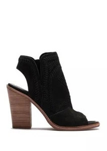 NUEVO Vince Camuto Karinta Tacones EE. UU. 5M Negro Mujer Cuero Botín Punta Abierta - Imagen 1 de 5
