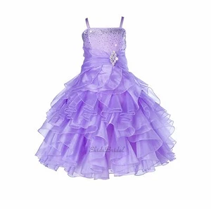 Rhinestone Organza Pleated Ruffled Flower girl dress Junior Formal Pageant 164s1 - Picture 1 of 26