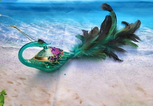 GREEN glittered peacock bird with feathers  Christmas Ornament New NWT  11" long - Picture 1 of 7