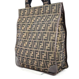 FENDI Zucca pattern FF tote bag handbag canvas nylon leather brown authentic - Picture 1 of 12