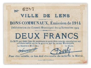 2 FRANCS 1914 LENS / FRANCE - Billet de nécessité - Bons communaux - Foto 1 di 3