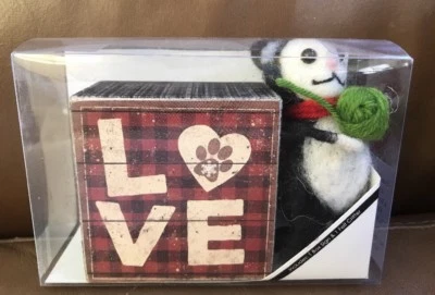 Designs By Kathy "LOVE" With Paw Print Box Sign & Fuzzy Cat Figure/Ornament New - Image 1 of 4