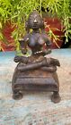 1700' Ancient Bronze Hand Carved Hindu Goddess Parvati Gauri Sitting Sculpture