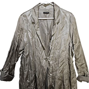 Chaqueta Blazer Eileen Fisher Plateada Acero Satinado Arrugado Botón Único Talla L ** - Imagen 1 de 10