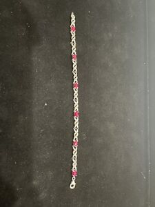 Sterling Silver 925 Designer F.D. Ruby Bracelet 6 Rubies 6.75” 3.8mm