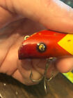 Vintage Fishing Lure 4" red & white 3 hooks OLD no name