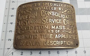 Lamson Consolidated Store Service Pneumatic Tube Brass Plaque Plate Steam Punk - Picture 1 of 3