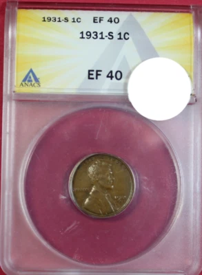1931-S LINCOLN CENT ANACS XF40 - Image 1 of 4