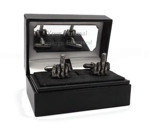 Funny Rude middle finger grey cufflinks with personalised gift Box option - Picture 1 of 13