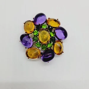 Broche Piedras Amarillas y Verdes Invertidas Cabujón Púrpura JOAN RIVERS Firmado De Colección - Imagen 1 de 17
