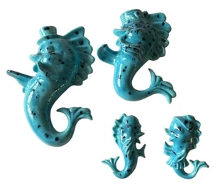 Vintage MCM Fisch Seepferdchen anthropomorphe Wandbilder 4er Set Keramik handbemalt - Bild 1 von 19