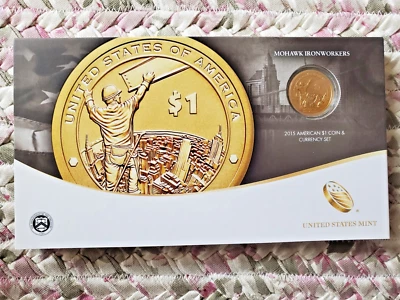 2015 Mohawk Ironworkers American $1 Sacagawea Coin & $1 Currency Set -OGP/COA - Image 1 of 2