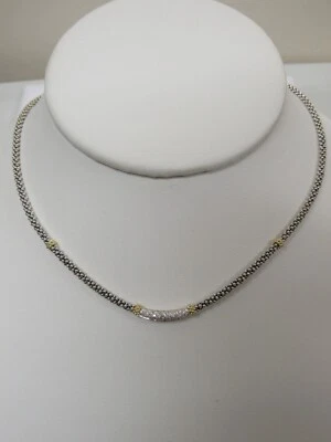 Collar con cuentas de caviar pavé de diamantes de lujo de 18 quilates de plata esterlina LAGOS de diseñador Foto 1 de 4