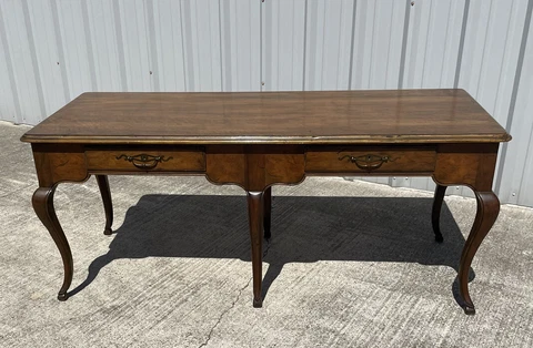 Baker Furniture - Cherry Hand Distressed Louis XV Library Table with Hoof Feet Cover