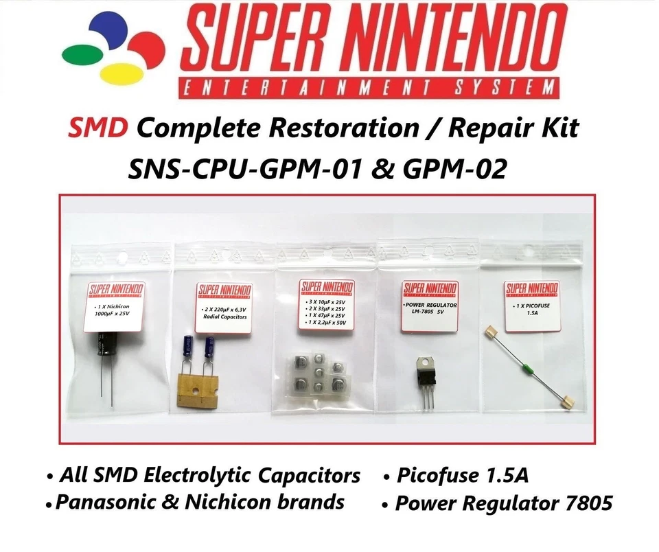 Super Nintendo Cap Kit / SMD Restoration Kit / SNS-CPU-GPM-01 and GPM-02 - Image 1 of 4
